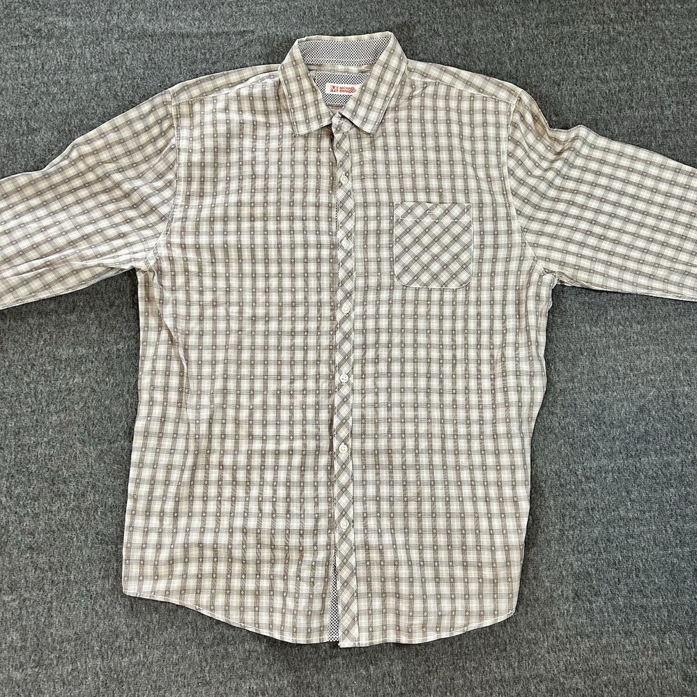 Michael Brandon Mens XL Brown‎ Plaid Button Down Shirt Long Sleeve Cotton Blend